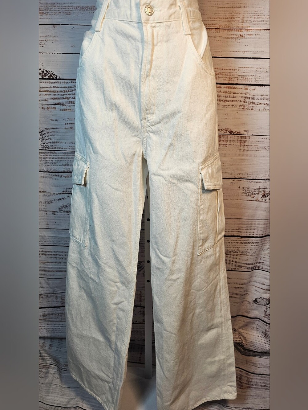 AGOLDE Minka Cargo High Rise Wide Leg Jeans Milkshake NWT Size 26